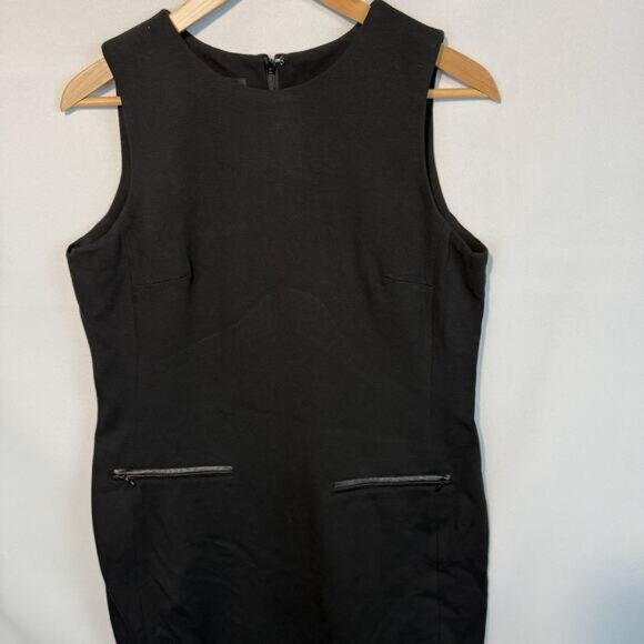 Talbots Dress Sheath Womens Size 8 Black Sleeveless New Faux Leather Trim NWT - Picture 4 of 10